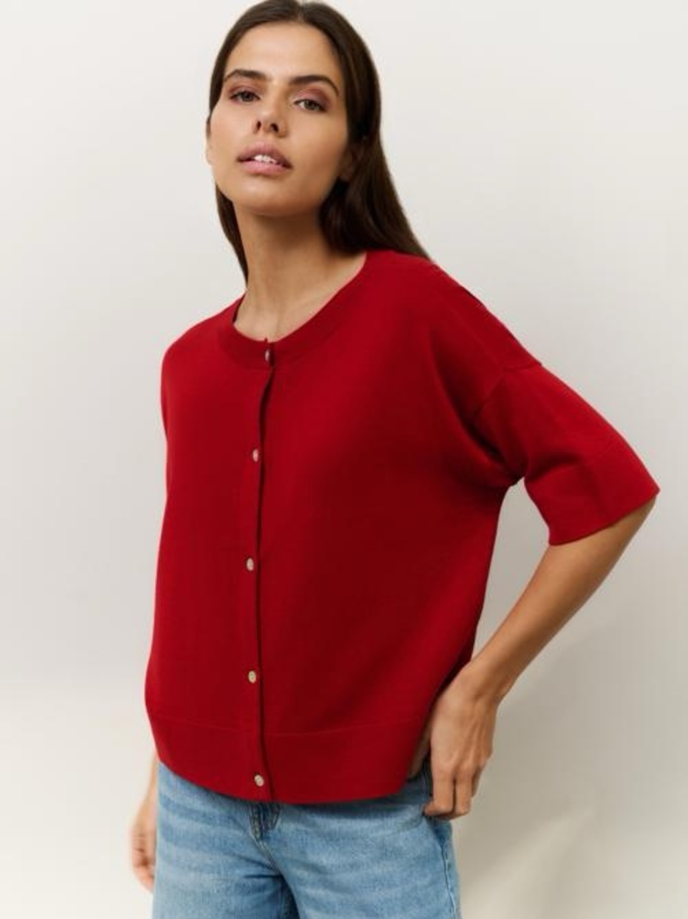 NWOT Yaya oversized fine knit short sleeve cardigan L
